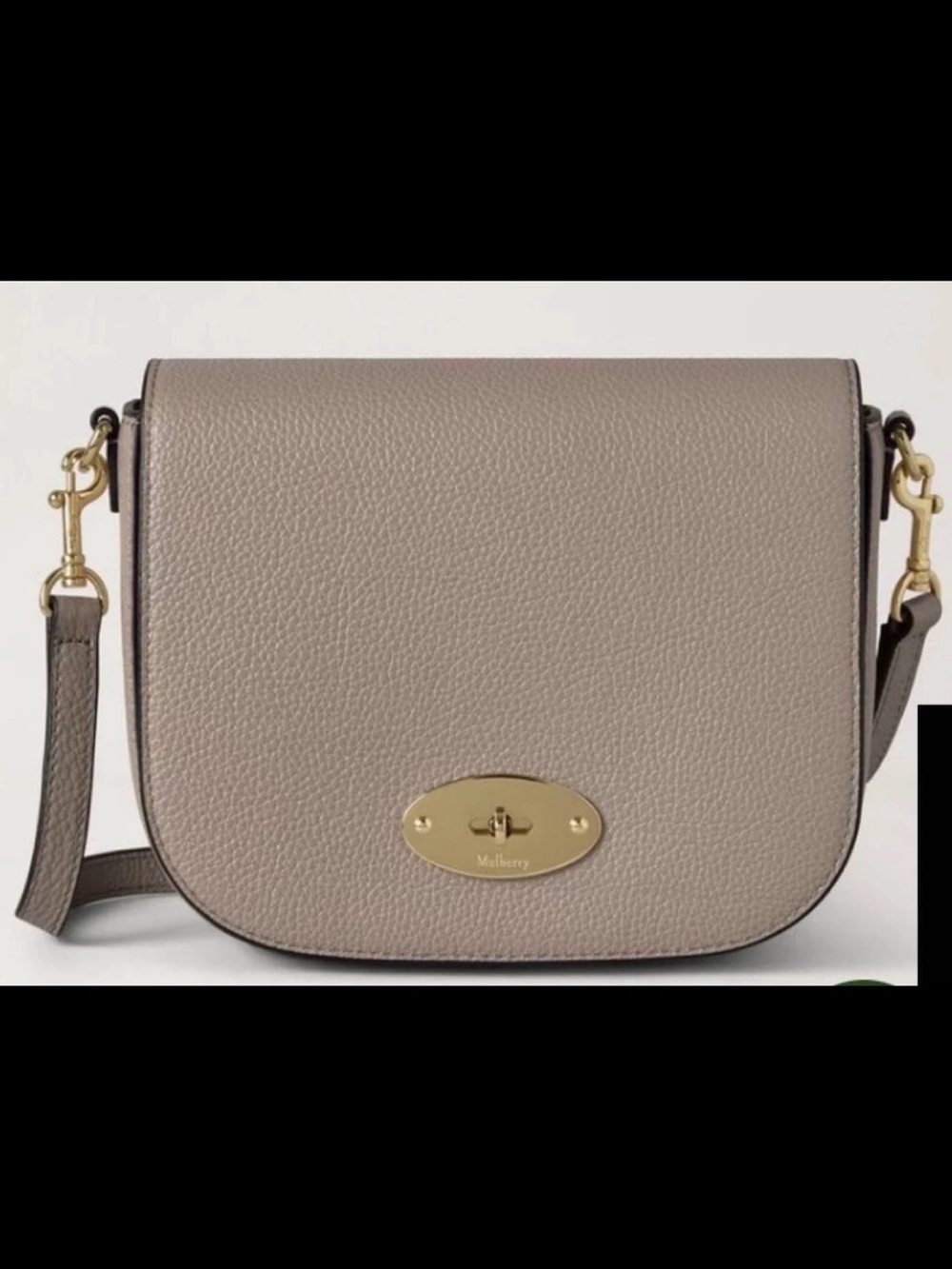 Mulberry Taupe Pebbled Leather Saddle Crossbody with Gold Hardware